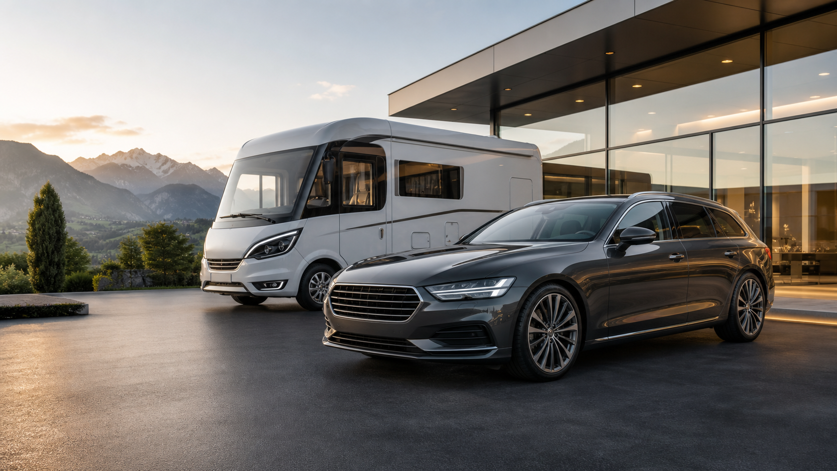 Automotive Central cars and motorhomes in a modern Swiss showroom